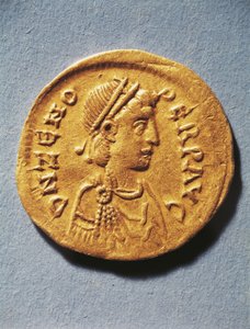 Numismatik, antikkens Rom, mønt, der repræsenterer Zeno, kejser af det byzantinske imperium