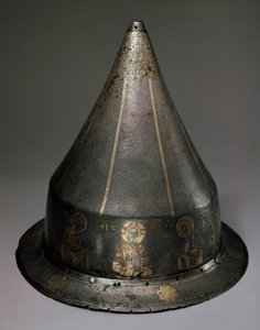 Stål, guld og sølv hjelm med Deesis, byzantinsk, 13. århundrede
