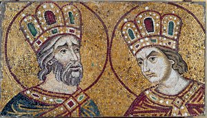 Den romerske kejser Konstantin I, med Sankt Helene, hans mor (mosaik detalje)