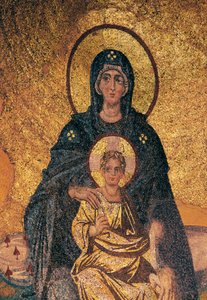 Jomfru og barn på tronen (mosaik) af Byzantine Byzantine