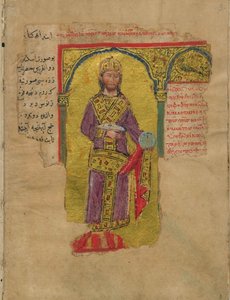 Alexander den Store i den byzantinske kejserkjole-miniature fra Alexander-romantikken, 1300-tallet