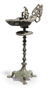 En byzantinsk bronzeolielampe og -stander, ca. 5.-6. århundrede e.Kr. (bronze) af Byzantine School