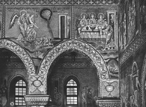 De tre engles tilsynekomst for Abraham og Abrahams gæstfrihed, ca. 1182 (mosaik) af Byzantine School