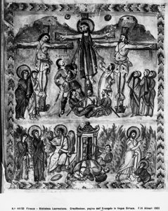 Crucifixion and the Resurrection, fra Rabula-evangelierne, 586 e.Kr af Byzantine School