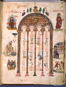 F.4v, kanontabeller, fra Rabula-evangelierne, 586 AD (tempera på vellum) af Byzantine School