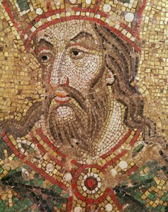 Hoved af en konge (mosaik) (detaljer) af Byzantine School