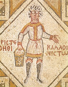 Belægningsdetalje af en bygmester (mosaik) af Byzantine School