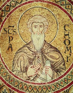 St. Pachomius (d. 346) (mosaik) af Byzantine School