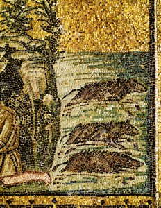 Gadarene-svinet eller uddrivelsen af "en legion" af dæmoner, 6. århundrede (mosaik) af Byzantine School