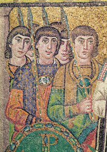 The Guards on Justinians suite (mosaik) (detalje af 244979) af Byzantine School
