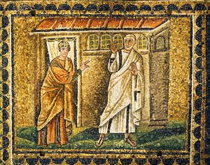 Dørvogteren anerkender Sankt Peter, 6. århundrede (mosaik) af Byzantine School