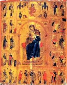 Jomfru og barn med hellige, begyndelsen af det 12. århundrede. af Byzantine icon.