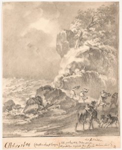 Klippekyst med figurer i storm af C.A. Lorentzen