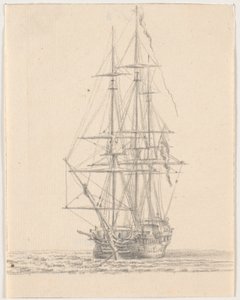 Marineskib med strøgne sejl af C.A. Lorentzen