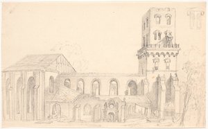 Ruiner af Nicolai kirke, København af C.A. Lorentzen