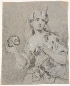Ung dame i tyrkisk kostume med halvmaske i hånden af C.A. Lorentzen