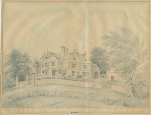 Eccleshall - Biana Hall: blå vask tegning, og [midten af det 19. århundrede] af C.B Ash