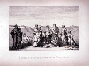 Homer synger for folket på Chian Strand, indgraveret af B.Barloccini, 1849