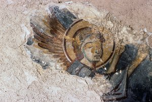 Engel, fresko i den byzantinske kirke Agios Georgios, Apodoulou, Kreta, Grækenland (foto) af J.B. and Brown J. Rowbotham