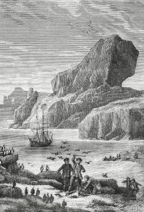 Opdagelsen af Austral Frankrig (Kerguelen Islands) af den franske opdagelsesrejsende Yves-Joseph de Kerguelen-Tremarec (1734-1797), februar 1772, gravering, Det Indiske Ocean, det franske sydlige og antarktiske territorium