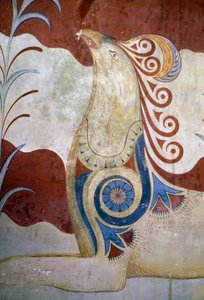 Griffin, fresco i tronrummet, Knossos-paladset, Kreta, Grækenland, minoisk civilisation