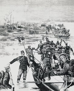 Japanske tropper under kommando af Yamagata Aritomo krydser Yalu-floden af J.B. and Brown J. Rowbotham