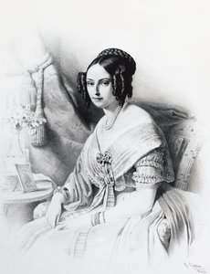 Portræt af Maria Adelaide af Habsburg-Lorraine (1822-1855), hustru til Victor Emmanuel II af Savoyen, gravering af J.B. and Brown J. Rowbotham