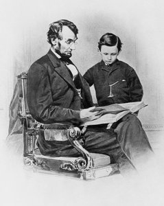 Præsident for Amerikas Forenede Stater Abraham Lincoln (1809-1865) med sin søn Thomas 