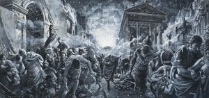 En bys ødelæggelse (gouache på papir) af C.L. Doughty