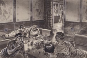 Engelske romere spiser i triclinium (gouache på papir)