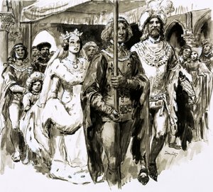 I en alder af 13 år blev den smukke Isabella gift og blev dronning af England (gouache på papir) af C.L. Doughty