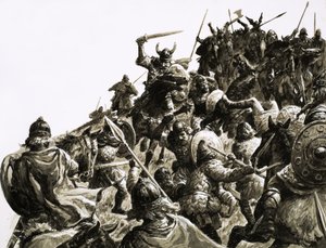 Danske vikinger angriber de britiske styrker under kong Alfred af C.L. Doughty