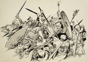 Gallere mod romere (gouache på papir) af C.L. Doughty