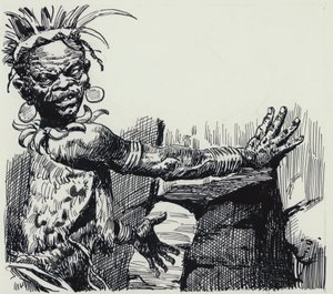 Illustration til King Solomons Mines (gouache på papir) af C.L. Doughty