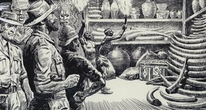 Illustration til King Solomons Mines (gouache på papir) af C.L. Doughty