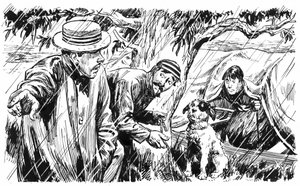 Illustration til Three Men In A Boat af Jerome K Jerome (pen og blæk) af C.L. Doughty