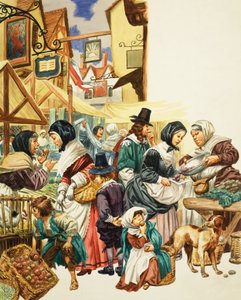 Jacobean Street Scene (gouache på papir) af C.L. Doughty