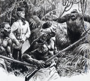 Den opdagelsesrejsende Mary Kingsley i Afrika (gouache på papir) af C.L. Doughty