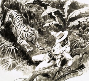 Tiger angriber jæger