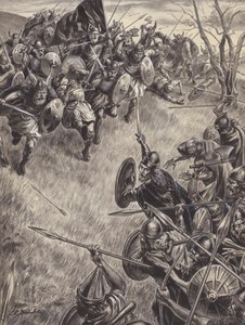 Uidentificeret kampscene (gouache på papir)