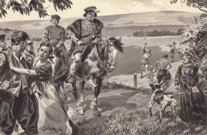 Uidentificeret historisk scene, sandsynligvis i forbindelse med indhegninger (gouache på papir)