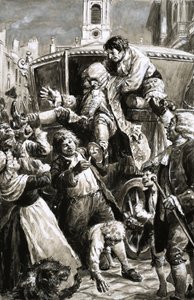 Uidentificeret scene (17./18. århundrede) af en mand, der bæres ud af en vogn af C.L. Doughty
