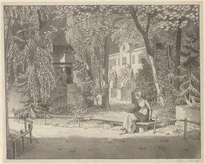 Ved Descartes og Condes grave i Jardin Elysée des Petits Augustins, Paris af Christoffer Wilhelm Eckersberg