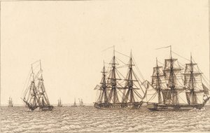 En brig sejlende. Illustration til "Linearperspectiven", Tavle IXb af Christoffer Wilhelm Eckersberg