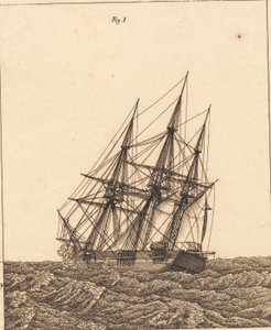 En korvet i storm. Illustration til "Linearperspectiven", Tavle X af Christoffer Wilhelm Eckersberg