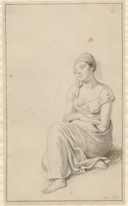 En kvinde, der sidder lænet mod en stenblok og sover. af Christoffer Wilhelm Eckersberg