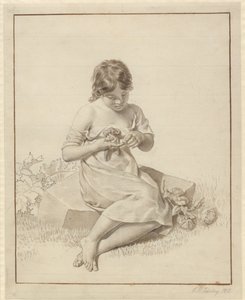 En lille pige, der har stukket sin finger på en rosentorn af Christoffer Wilhelm Eckersberg