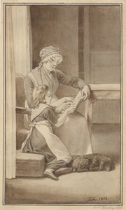 En moder lærer sin lille pige at læse af Christoffer Wilhelm Eckersberg