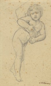 En nøgen dreng støtter sig mod sin moders knæ. af Christoffer Wilhelm Eckersberg