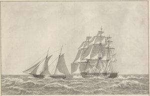 En skonnert, som undløber en forfølgende fregat af Christoffer Wilhelm Eckersberg